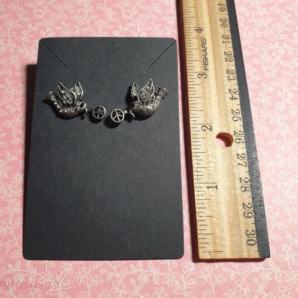 Vintage Rhinestone Bird Stud Earrings Peace Symbol Charm Women Boho Hippie - Picture 3 of 4